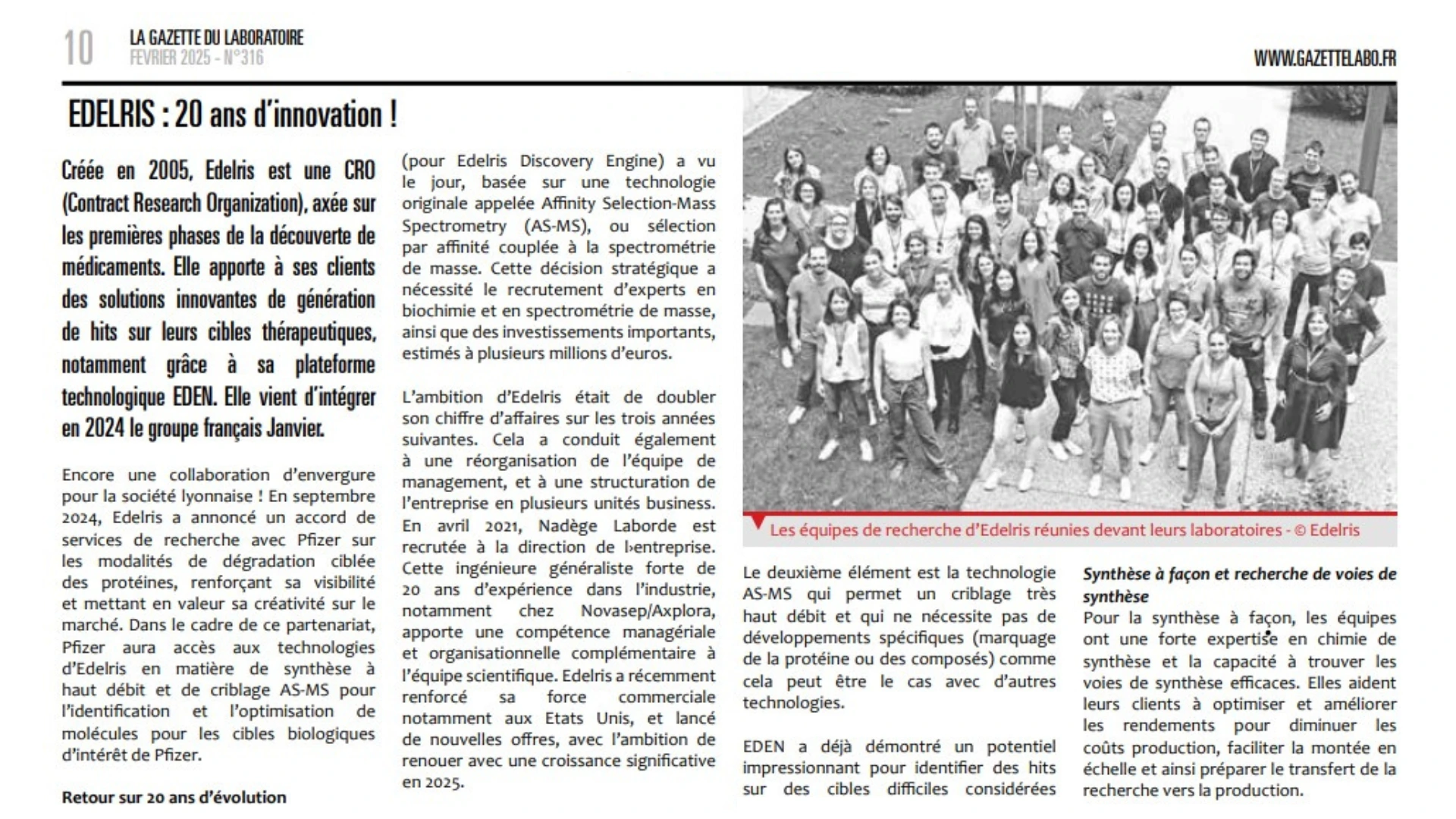 Edelris featuring in La Gazette du Laboratoire
